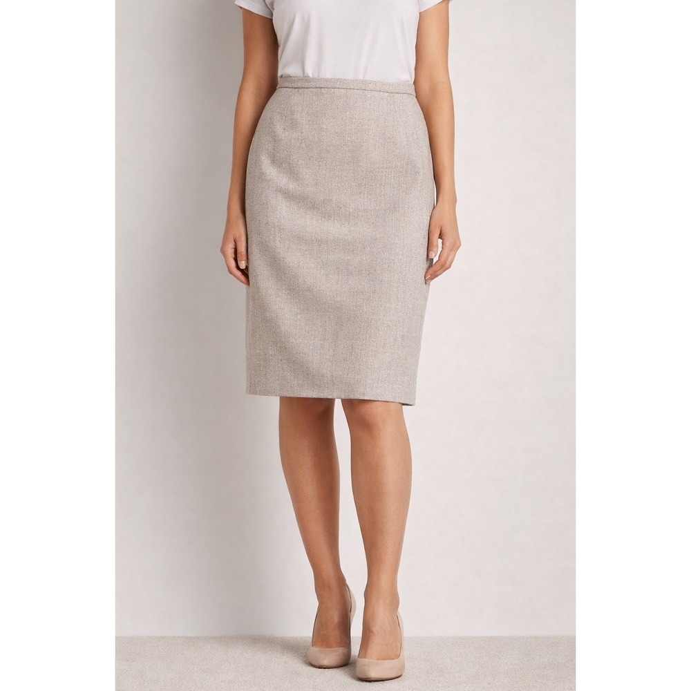 J Rose Boucle Tweed Pencil Skirt Beige Textured Knee Length Career Size 12 NWT